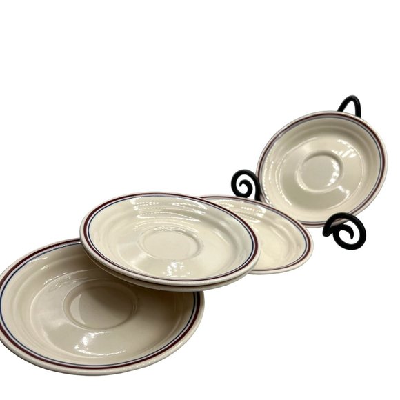 Corelle by Corning Vitrelle Abundance Pyroceram Red Blue Banded Saucers 5 Piece - Picture 5 of 10